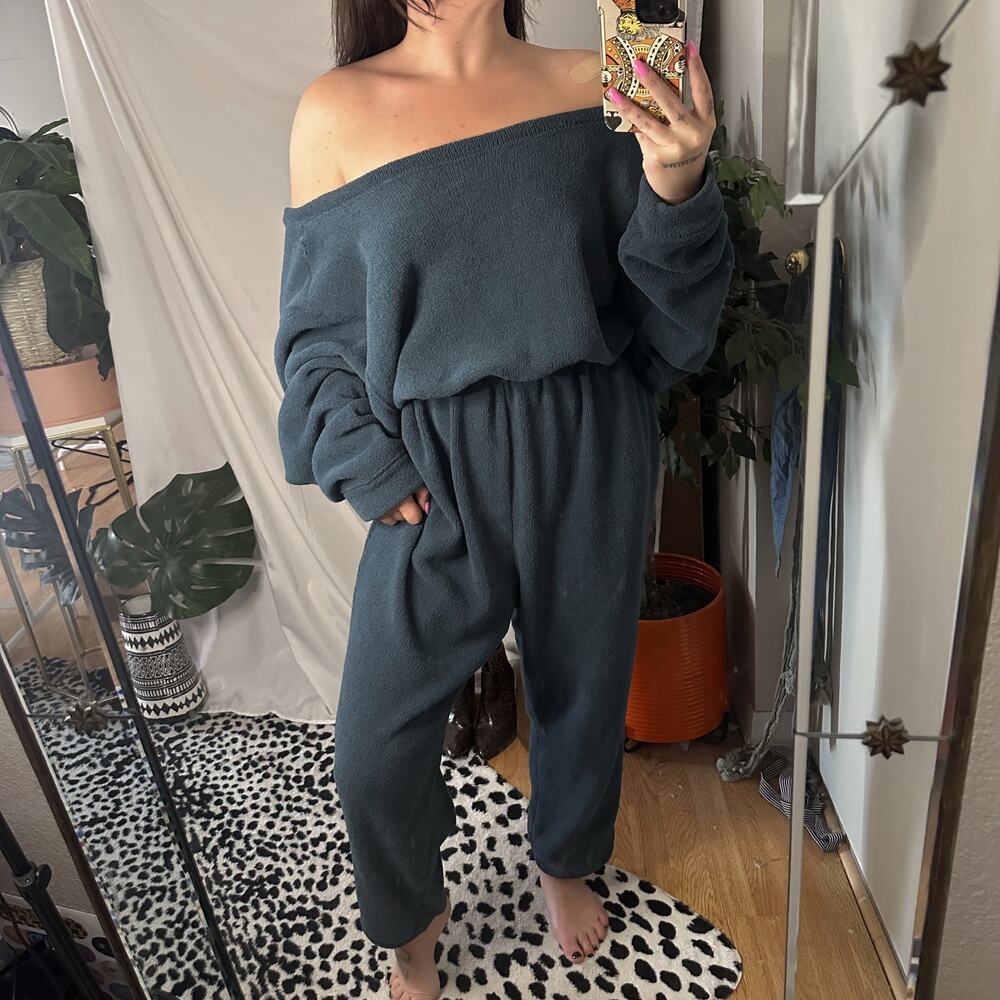 Free People Keepin it Real One Piece Off the Shoulder Jumpsuit Blue Size Small